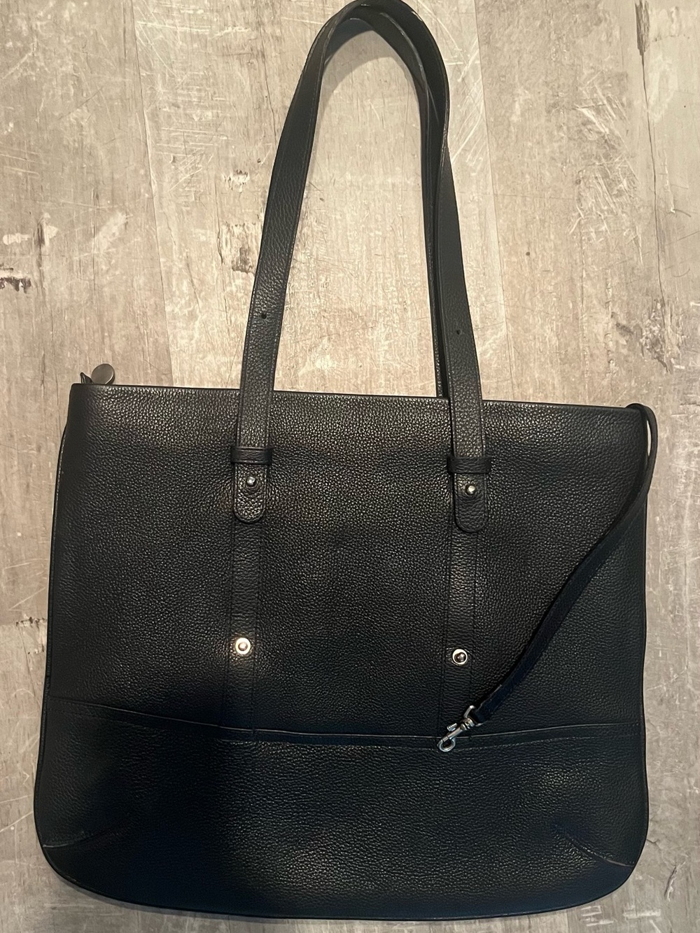 Casa Lopez vintage Everyday Black Leather Tote Bag with Adjustable Strap 13x15